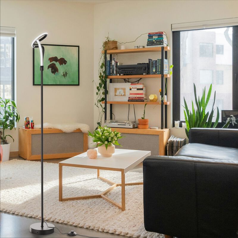 Modern Elegance 12W LED Floor Lamp 59 in 3000K Soft White - Loop Design in Matte Black and Rose Gold