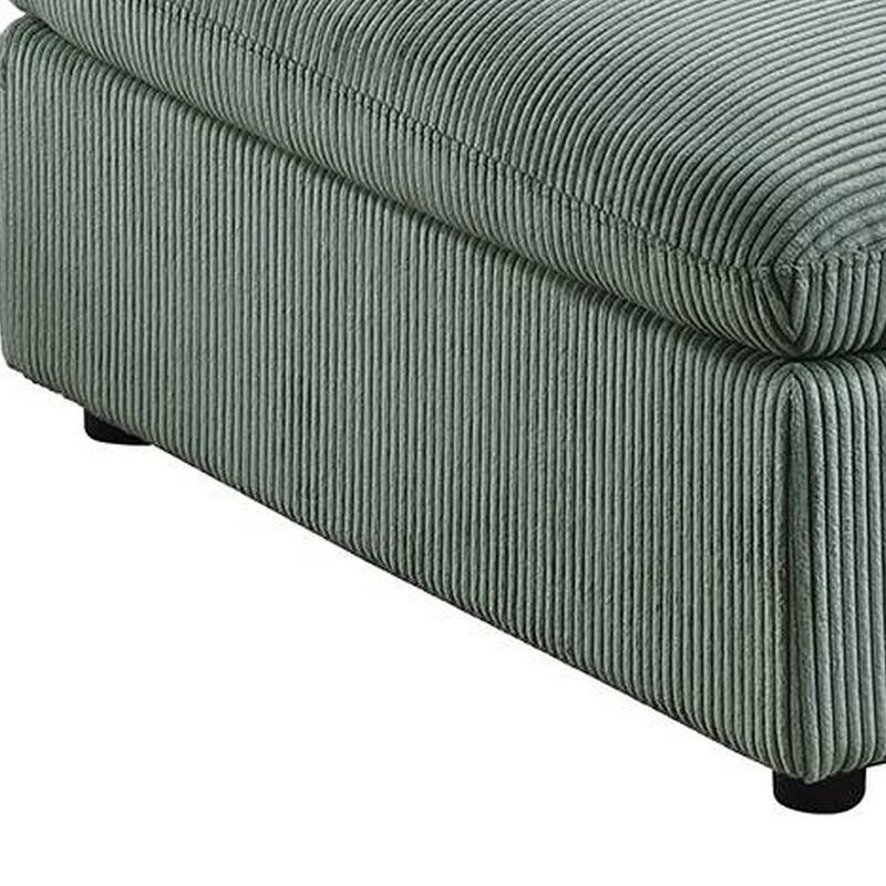 Joana Cocktail Ottoman, Sage Green Corduroy, Modular Square 39 Inch - Benzara