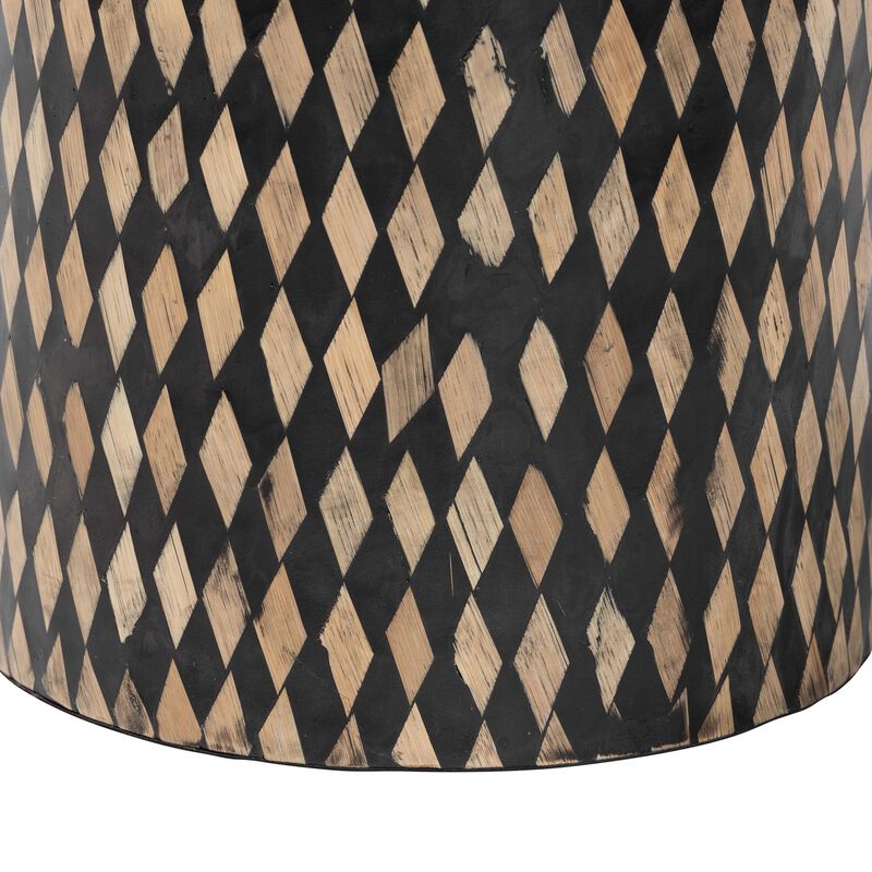 bali & pari Paulo Decorative End Table with Bamboo Diamond Pattern - Modern Accent Side Table for Living Room or Bedroom, Round