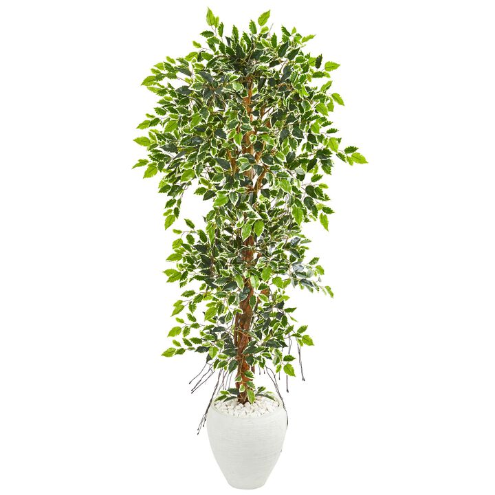Hivvago 5.5 Feet Elegant Ficus Artificial Tree in White Planter
