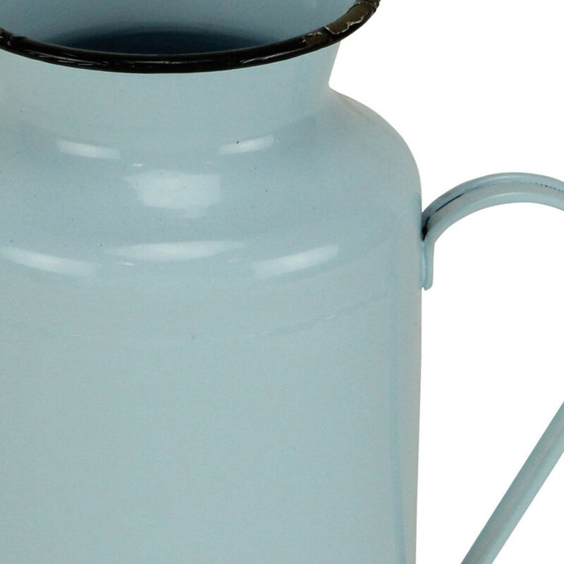 Hivvago 10 Inch Blue and Black Metal Jug Vase