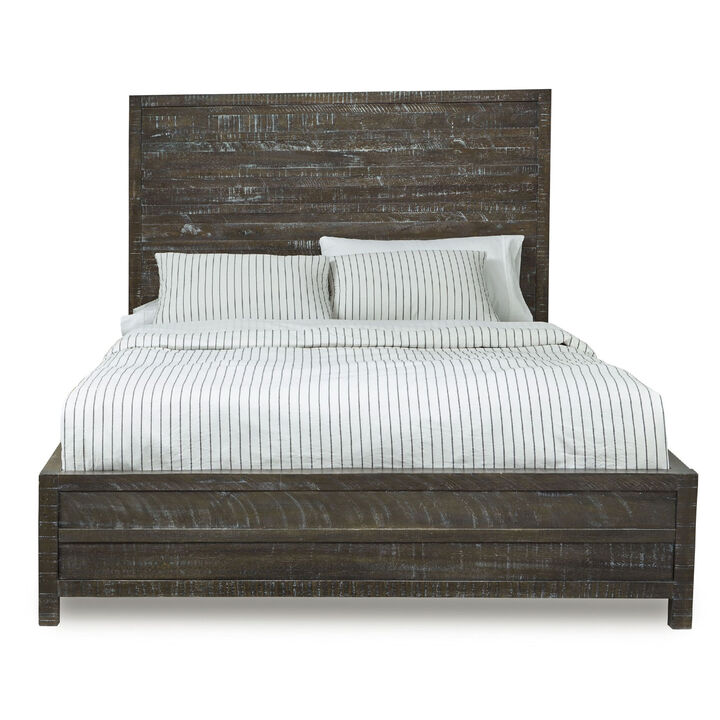 Cas Sengon Tekik Low Profile Panel Queen Bed, Rough Hewn, Rustic Brown