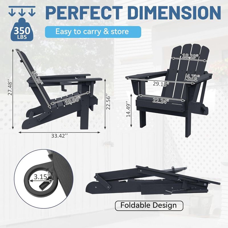 Hivvago Set of 2 Folding Adirondack Chairs with Cup Holders image number 2