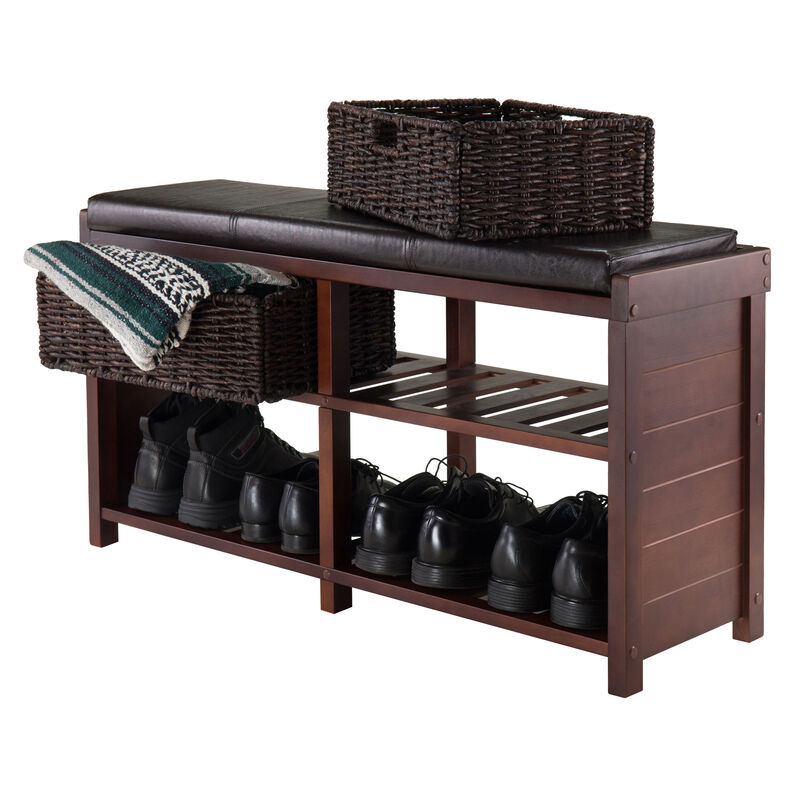 Winsome Wood Colin Cushion Bench with Baskets