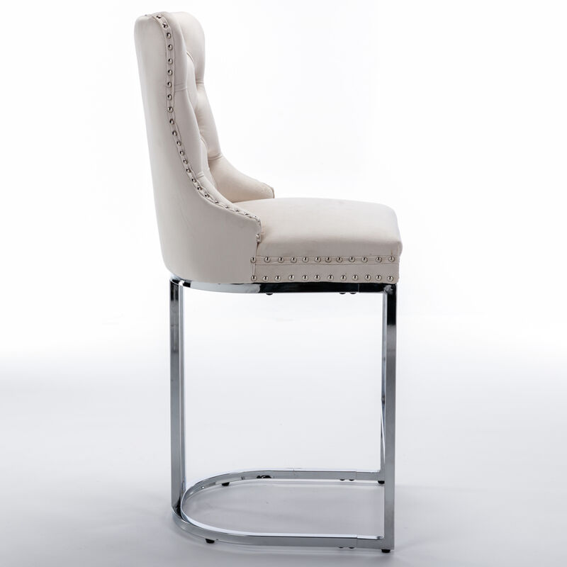 Streamdale 2-Pack Modern Velvet Bar Stools with Metal Legs image number 6