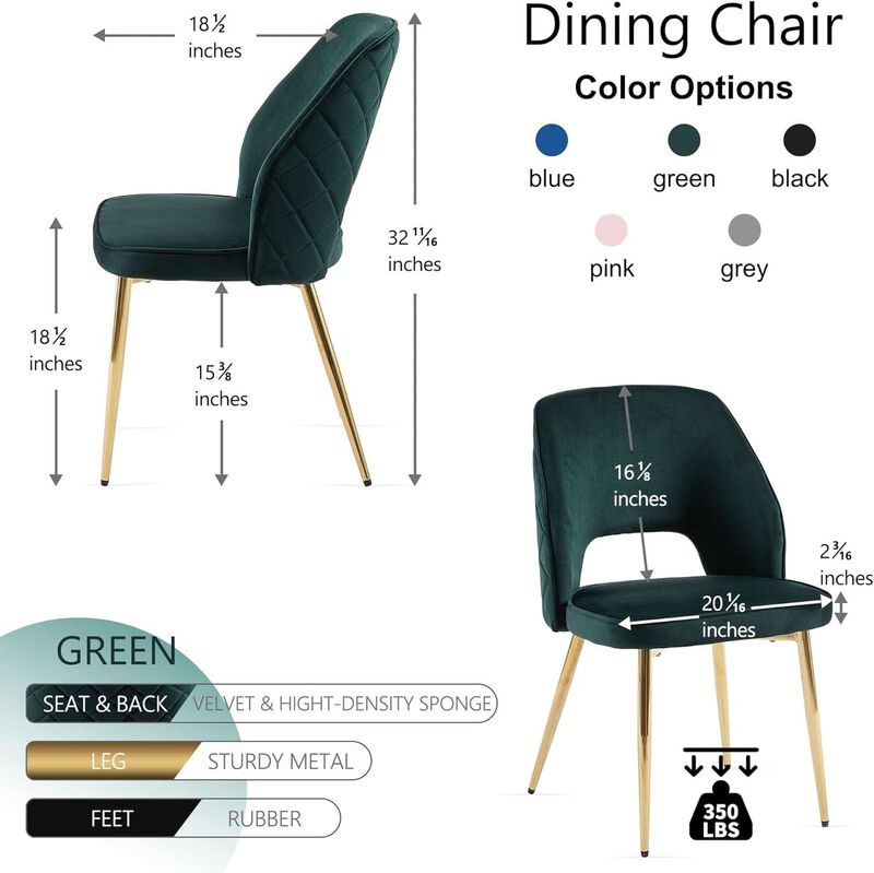 ShipItFurniture Forest Green Velvet Upholstered Dining Chairs - Set of 4, Gold Legs image number 2