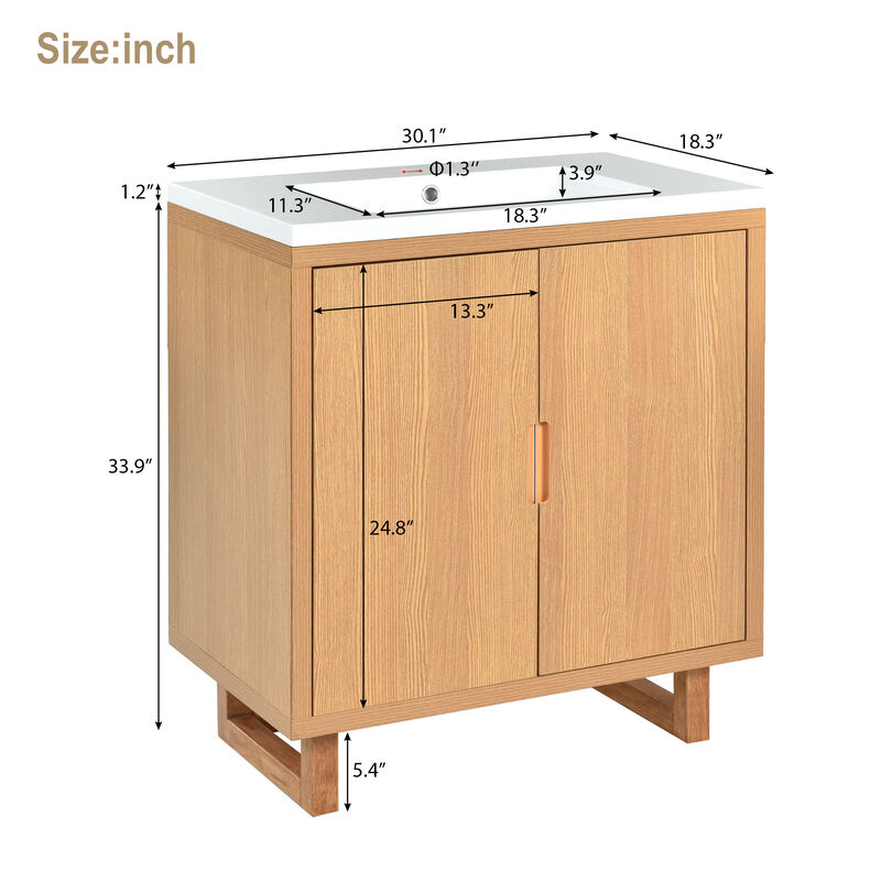 Modern 30-Inch Bathroom Vanity with Solid Wood Frame