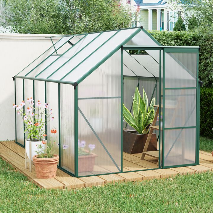 6X10FT Polycarbonate Greenhouse Raised Base and Anchor Aluminum Heavy Duty Walk-in Greenhouses