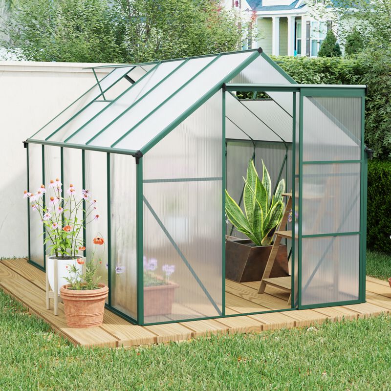 6X10FT Polycarbonate Greenhouse Raised Base and Anchor Aluminum Heavy Duty Walk-in Greenhouses image number 1