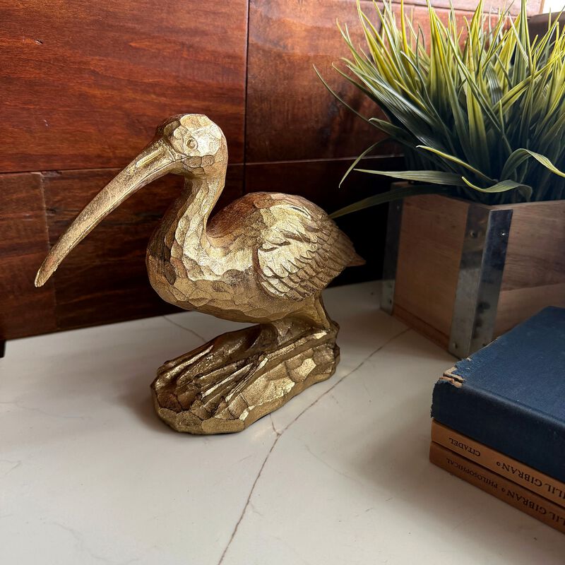 Gold Resin Crane Statue Bird Figurine 975 In Antique Style Table Decor image number 7