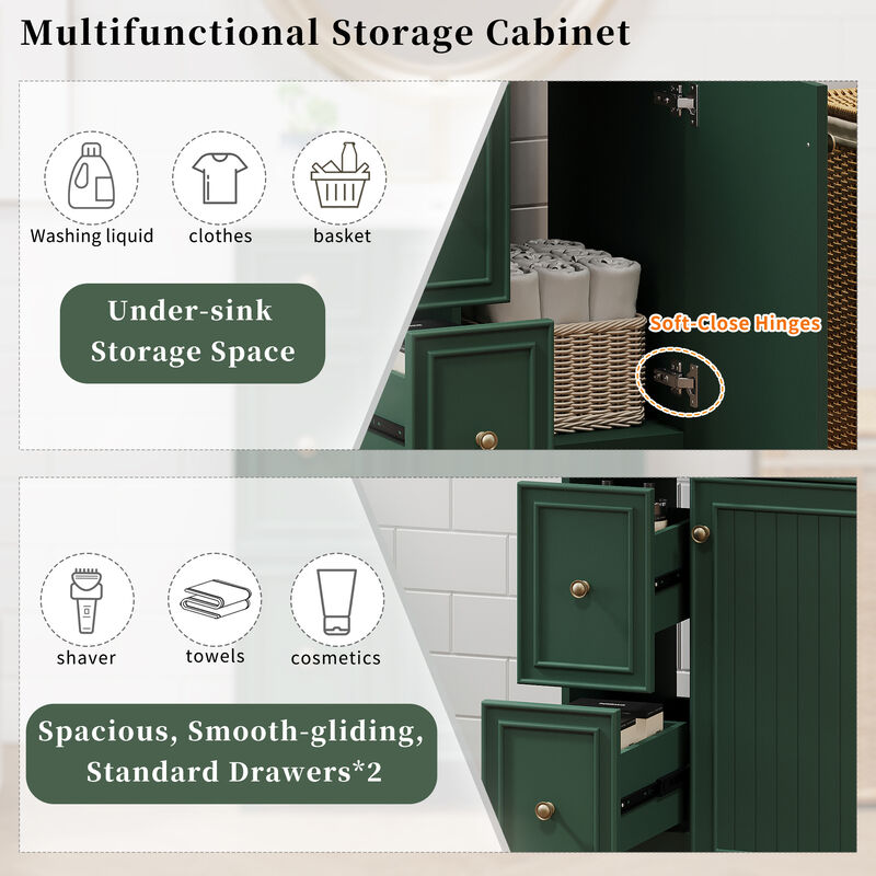 Whisen 24" Bathroom Storage Cabinet Bathroom Vanity with Ceramic Sink and 2 Drawers