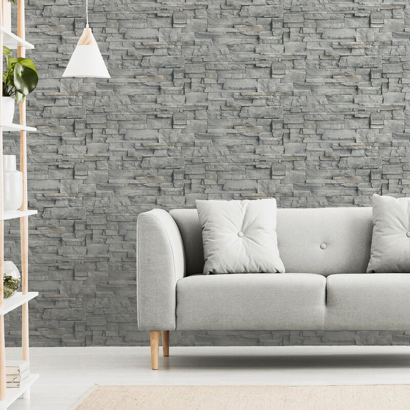 Cornell Grey Slate Wall Wallpaper image number 1