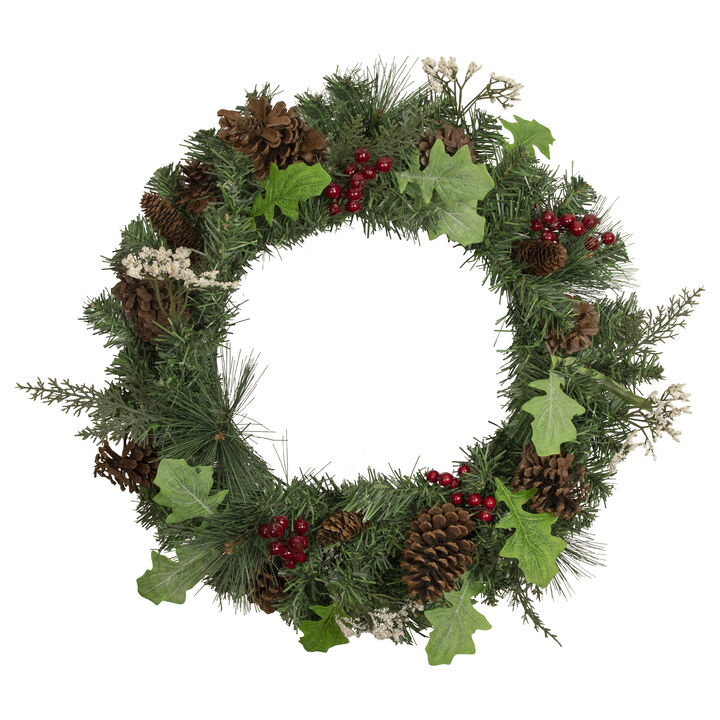 Decorated Natural Pine and Berry Artificial Christmas Wreath  24-Inch  Unlit