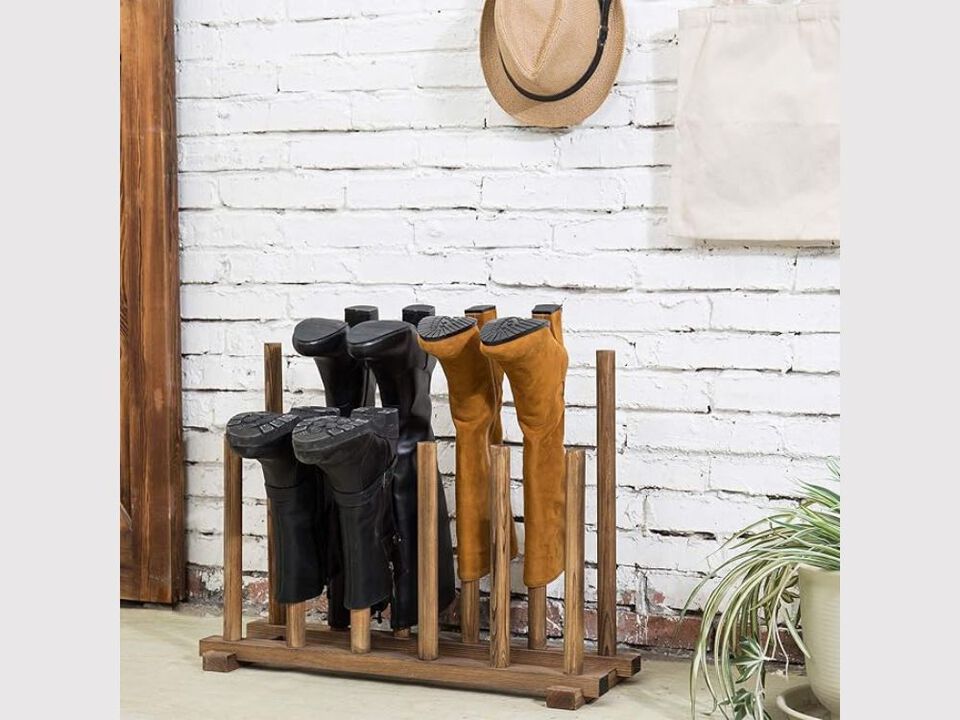 Entryway Wood Shoe Organizer Brown Rustic Burnt Solid Floor