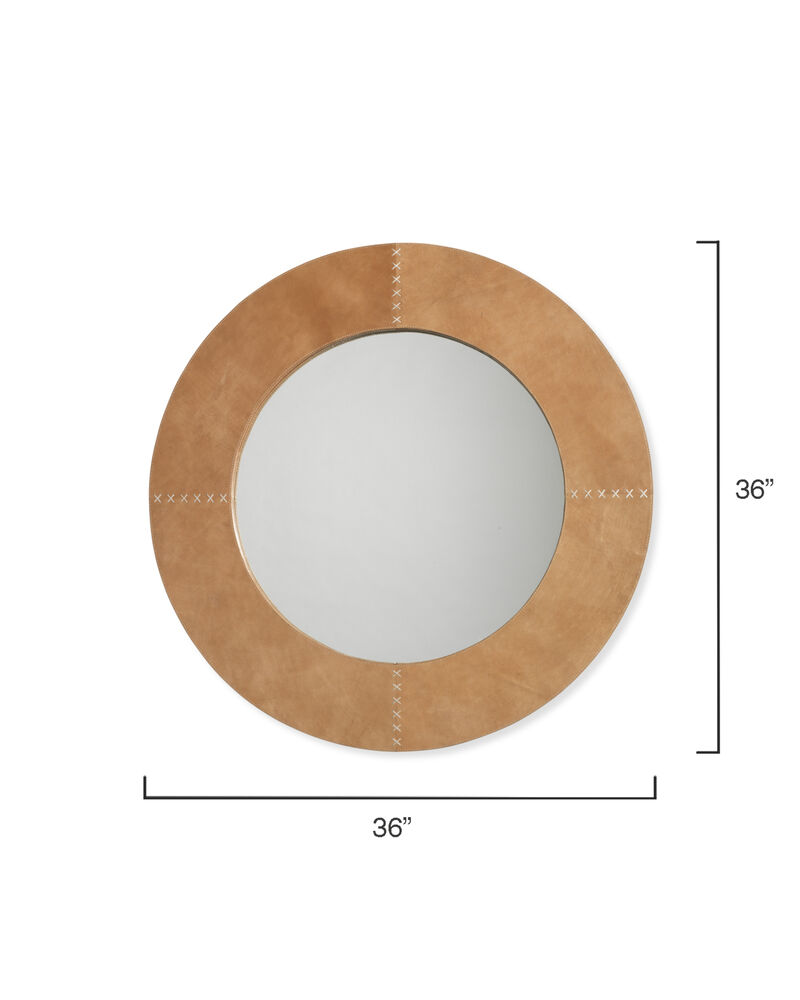 Round Cross Stitch Mirror, Buff Leather