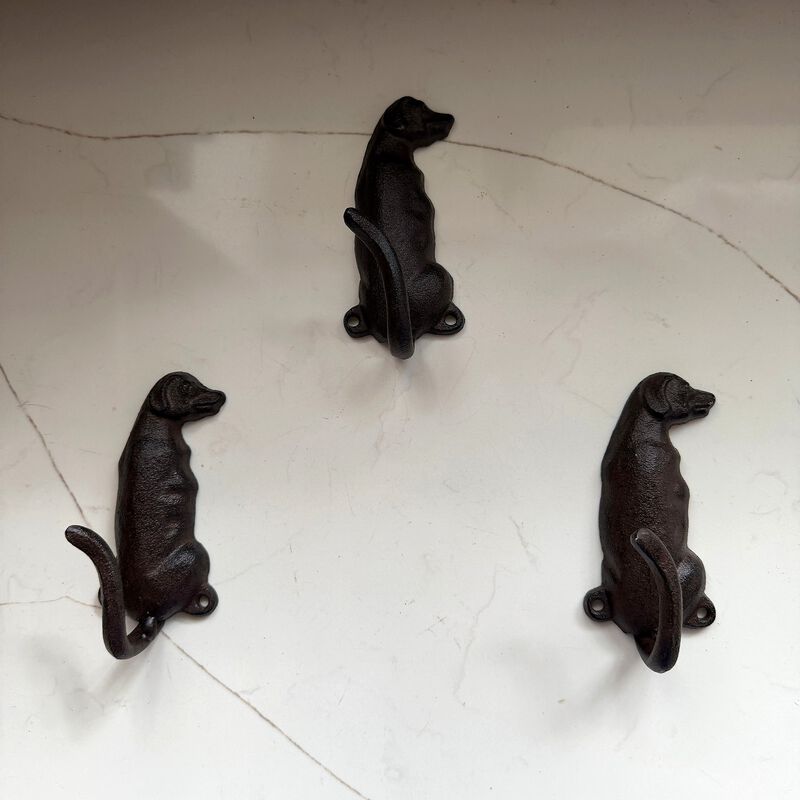 Set Of 3 Dog Wall Hooks Rustic Brown Cast Iron 45 In Decorative Hooks image number 6
