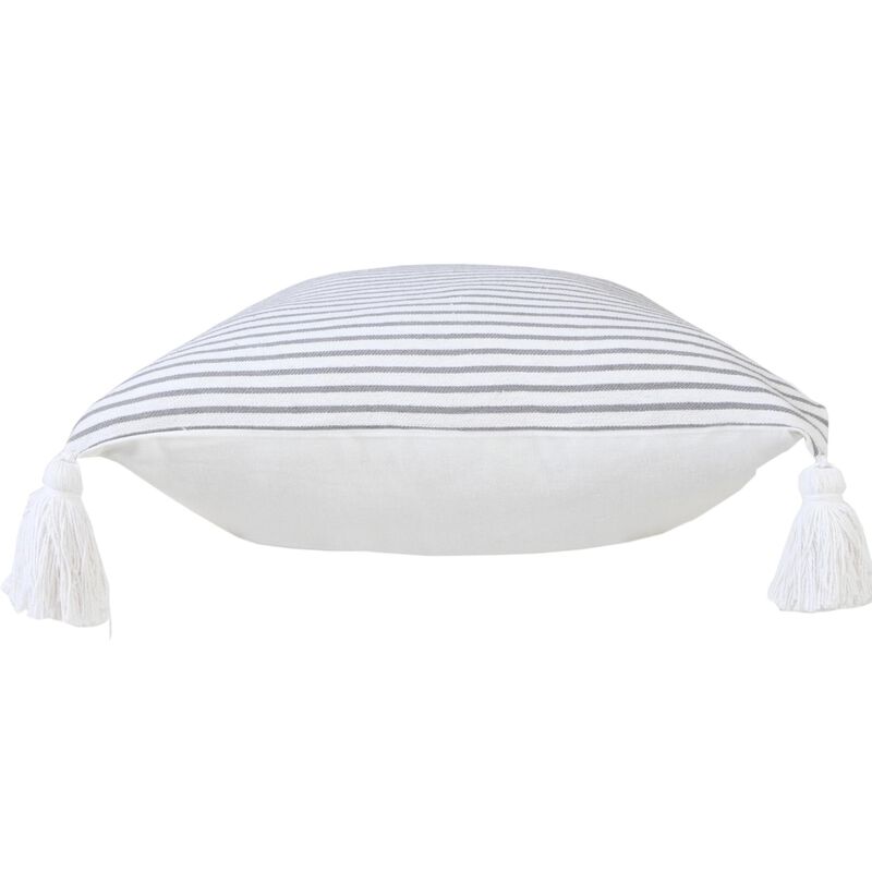 HomeRoots 20" Gray And White Striped Cotton Throw Pillow Cover with Tassels image number 3