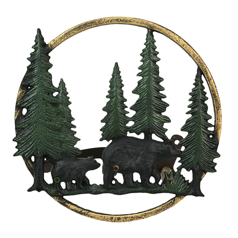 Black Bear Forest Cast Iron Garden Hose Holder - 11" Wildlife Wall Decor image number 0