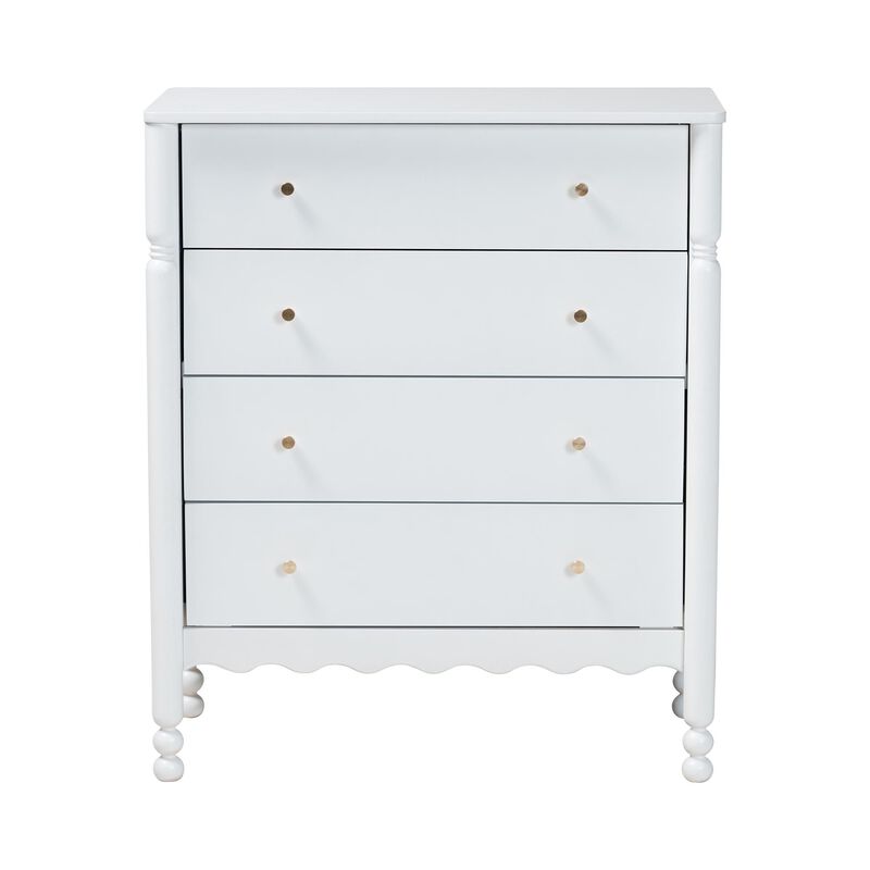 Baxton Studio Hoffman Chest - 4-Drawer Vertical Storage Cabinet with Scalloped Apron and Turned Legs for Bedroom image number 3