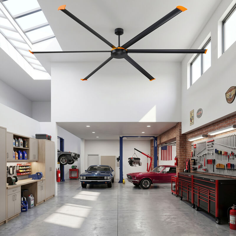 120" Modern Industrial Black Reversible DC Motor 6 Aluminum Blades Extra Large Ceiling Fan with Remote for Warehouse, garage, or Factory image number 3
