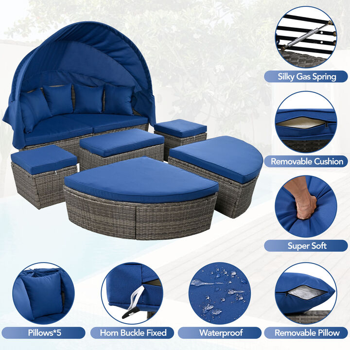 Merax Outdoor rattan daybed sunbed with retractable canopy