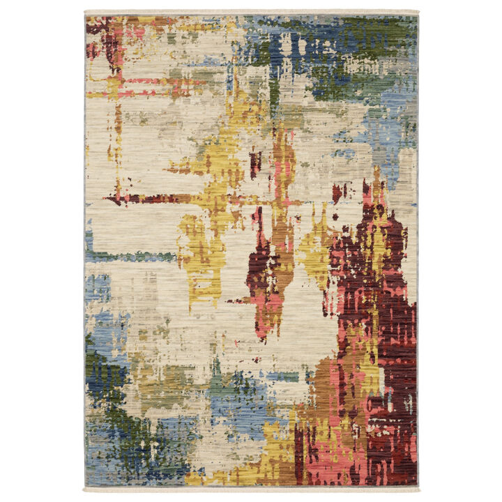 HomeRoots Abstract Area Rug With Fringe