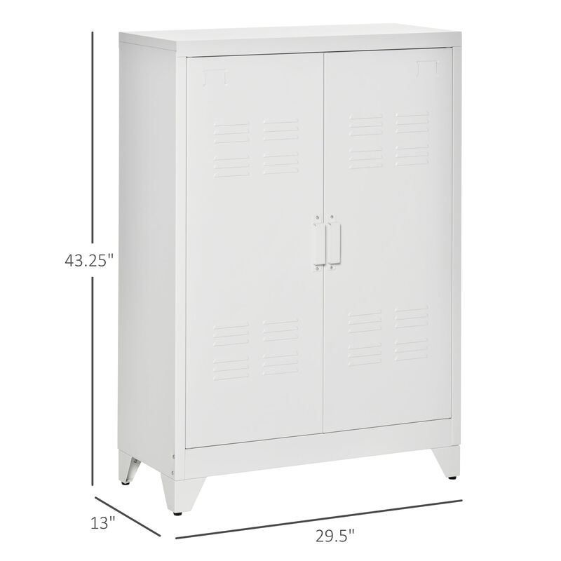 White Steel Storage: Industrial 2-Tier Cabinet for Living Room