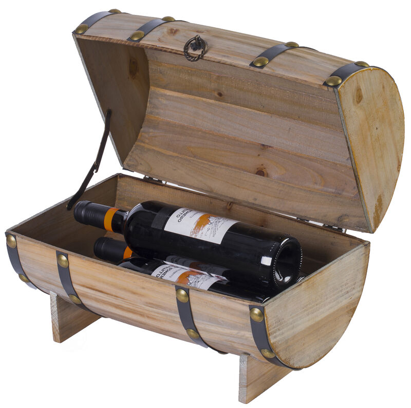 Wooden Wine Barrel Shaped Treasure Chest Vintage Decorative Wine Holder, Natural