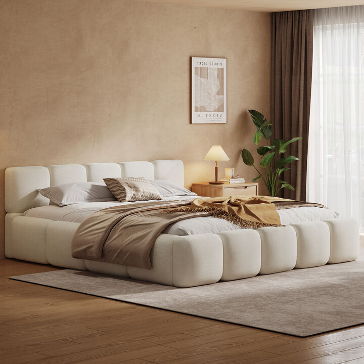 Christopher Knight Home Kent Modern Boucle Platform Bed with Thick Headboard and Footboard