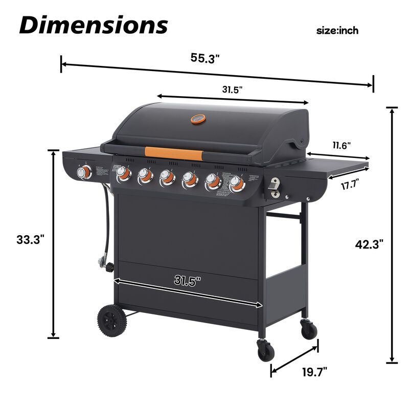 Totpib 6-Burner Propane Gas Grill image number 9