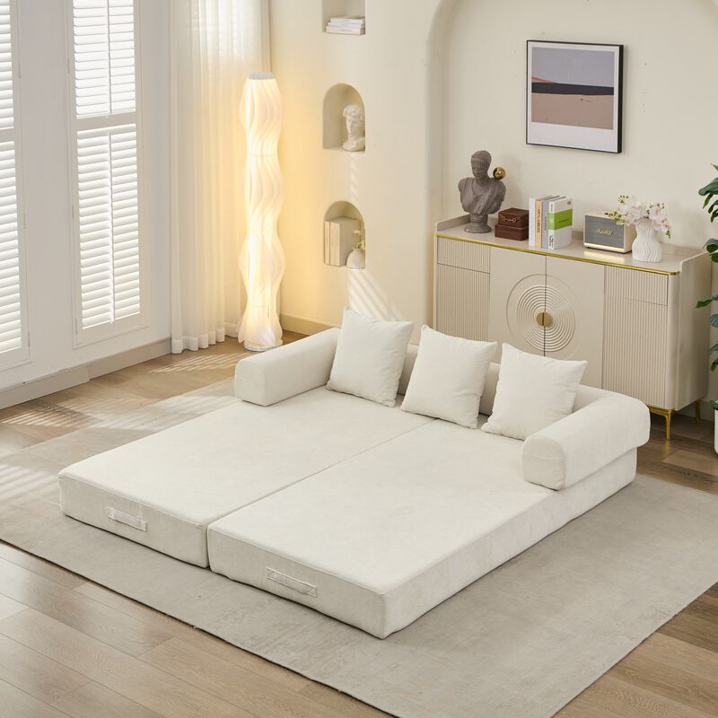 Convertible Folding Mattress Couch, Chenille Floor Sofa with Armrest, Floor Sofa Lounge Couch image number 2