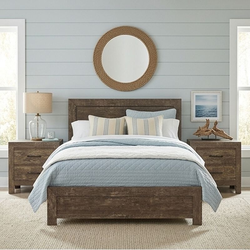 King Size Bedroom Set, Brown Finish, Panel Design, 3-Piece Set with Bed and Two Nightstands image number 1