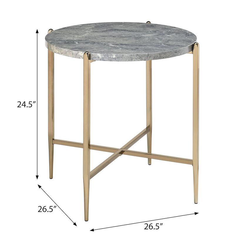 Plethoria Home Faux Marble and Champagne Round End Table