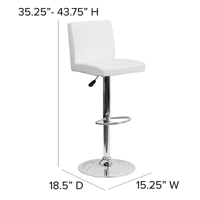 Flash Furniture Contemporary Vinyl Adjustable Height Barstool with Panel Back and Chrome Base, 1 Pack, White