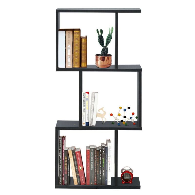 Hivago 3 Tiers Wooden S-Shaped Bookcase for Living Room Bedroom Office