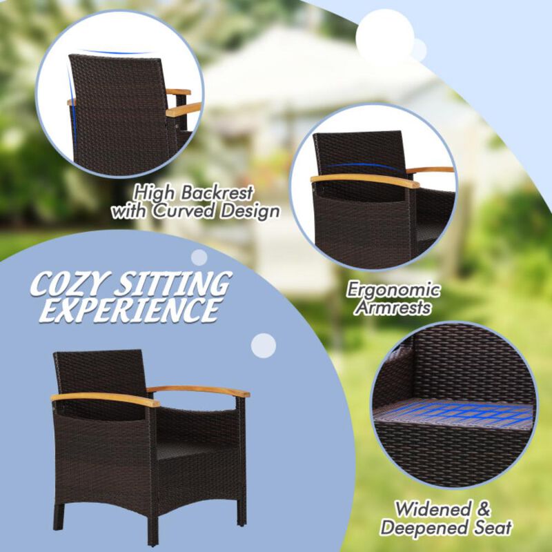Hivvago 3 Pieces Patio Rattan Furniture Set with Removable Cushion