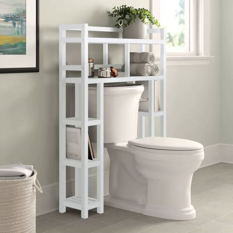 Hivvago White Solid Wood Over-the-Toilet Bathroom Storage Shelving Unit