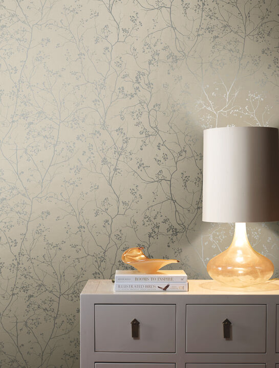 Luminous Branches Taupe & Silver Wallpaper