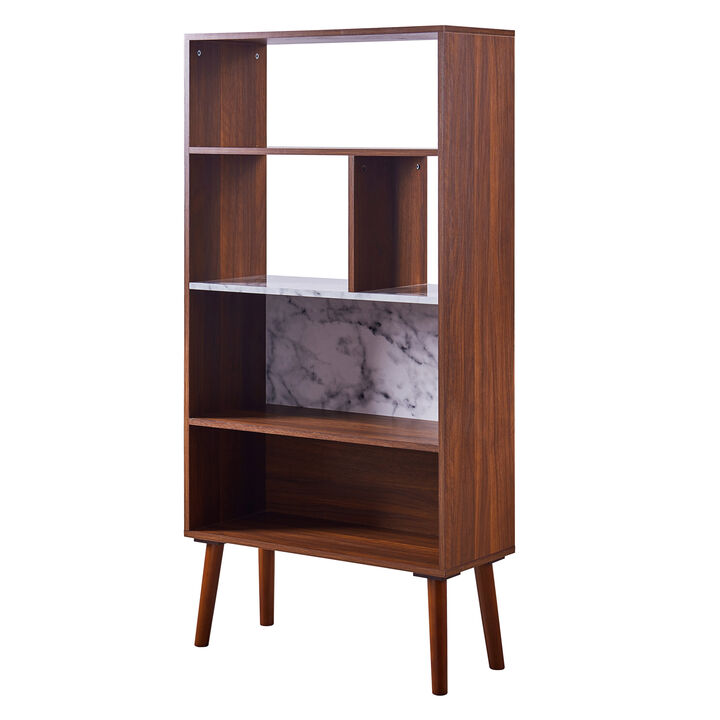 Teamson Home Kingston Wooden Bookcase with Marble-Look Top, Faux Marble/Walnut