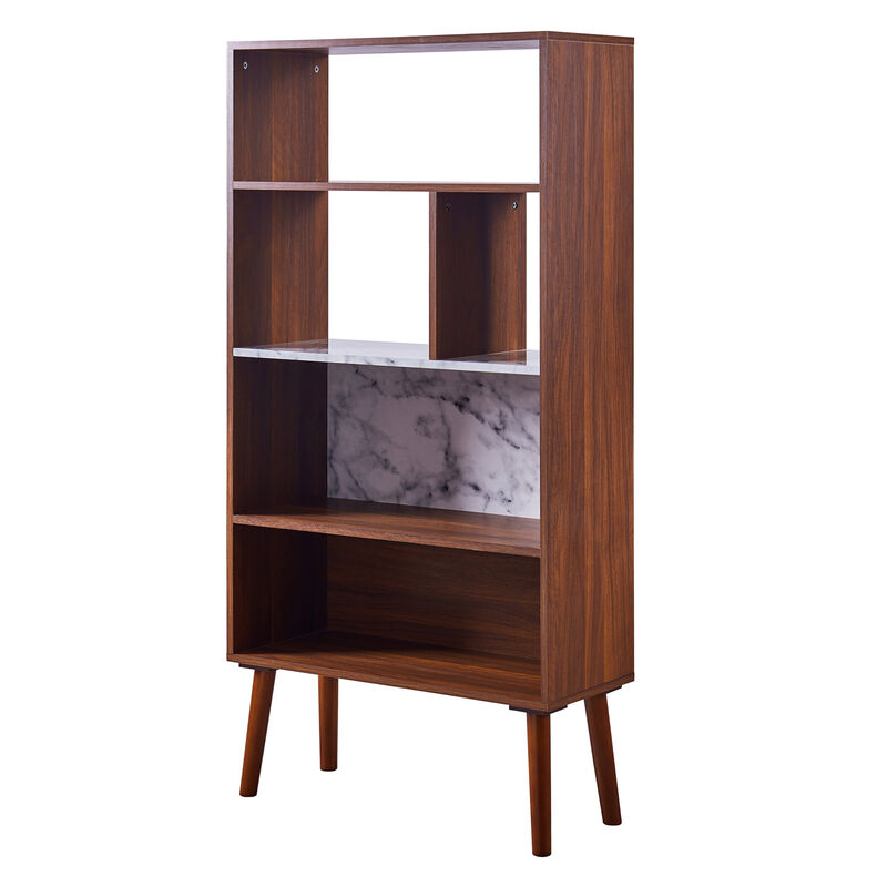 Teamson Home Kingston Wooden Bookcase with Marble-Look Top, Faux Marble/Walnut image number 1