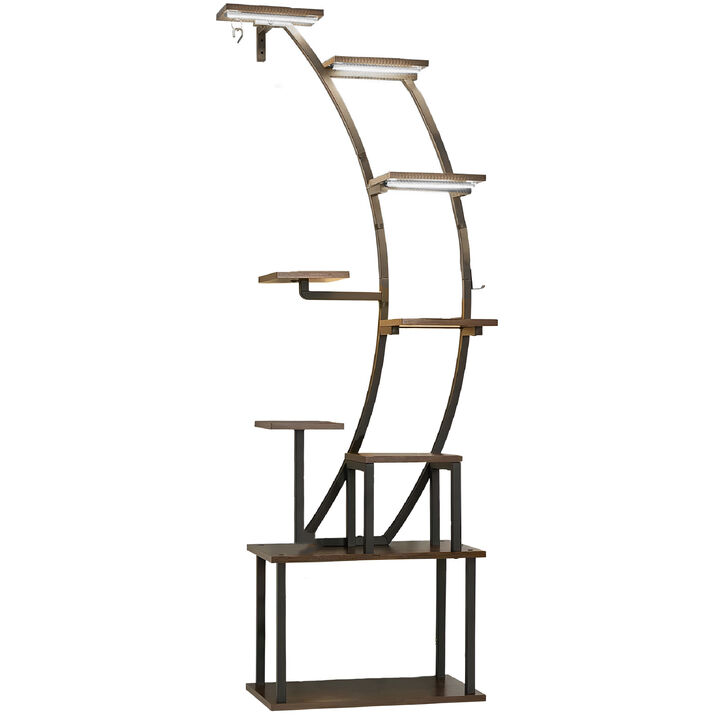 Indoor Plant Stand with LED Grow Lights, 9 Tier Curved Flower Display Rack