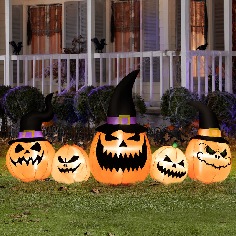 8 Feet Inflatable Pumpkin Family Waterproof Halloween Yard Decoration with LED Lights image number 5