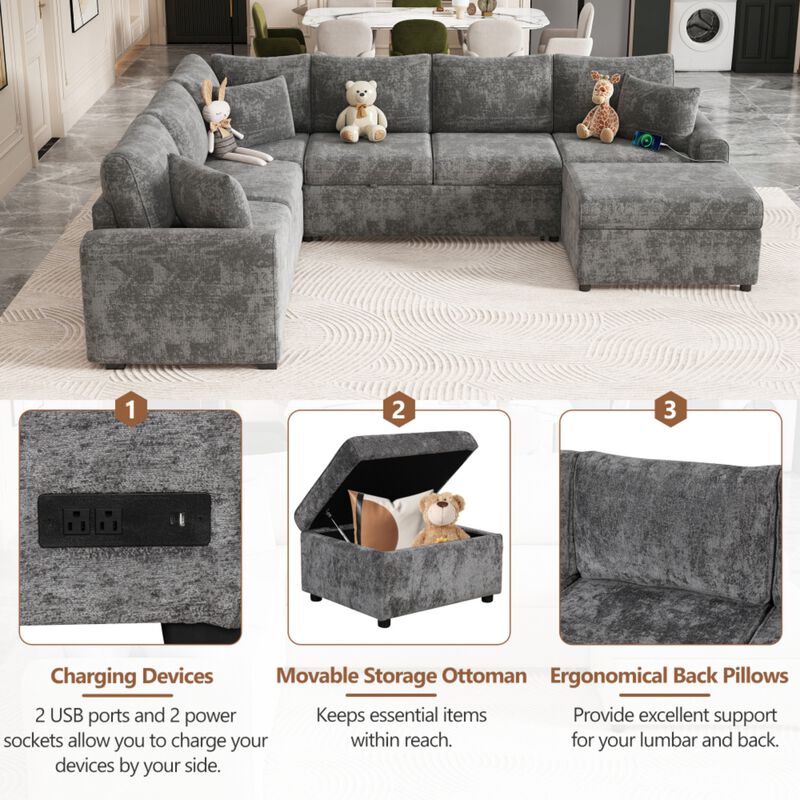 Bimkom U-Shaped Chenille Sectional Sofa image number 4