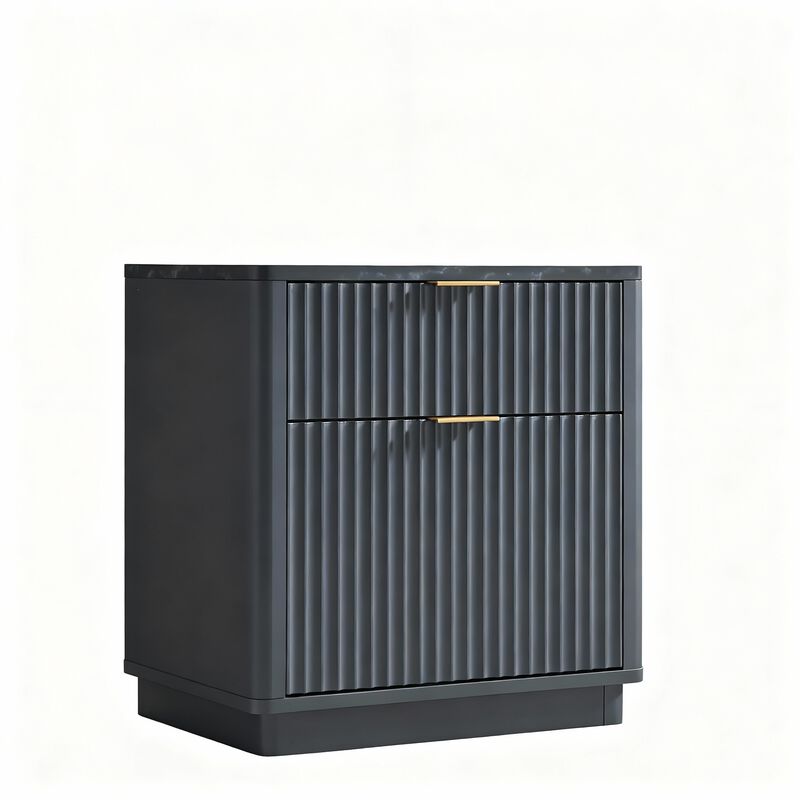 Fluted 2-Drawer Nightstand with Charging Station, Curved Modern Bedside Table image number 0