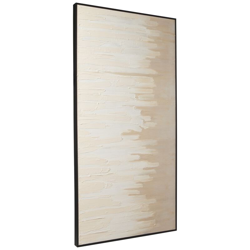 Rectangular Canvas Wall Art with Abstract Design, Beige and Off White-Benzara image number 2