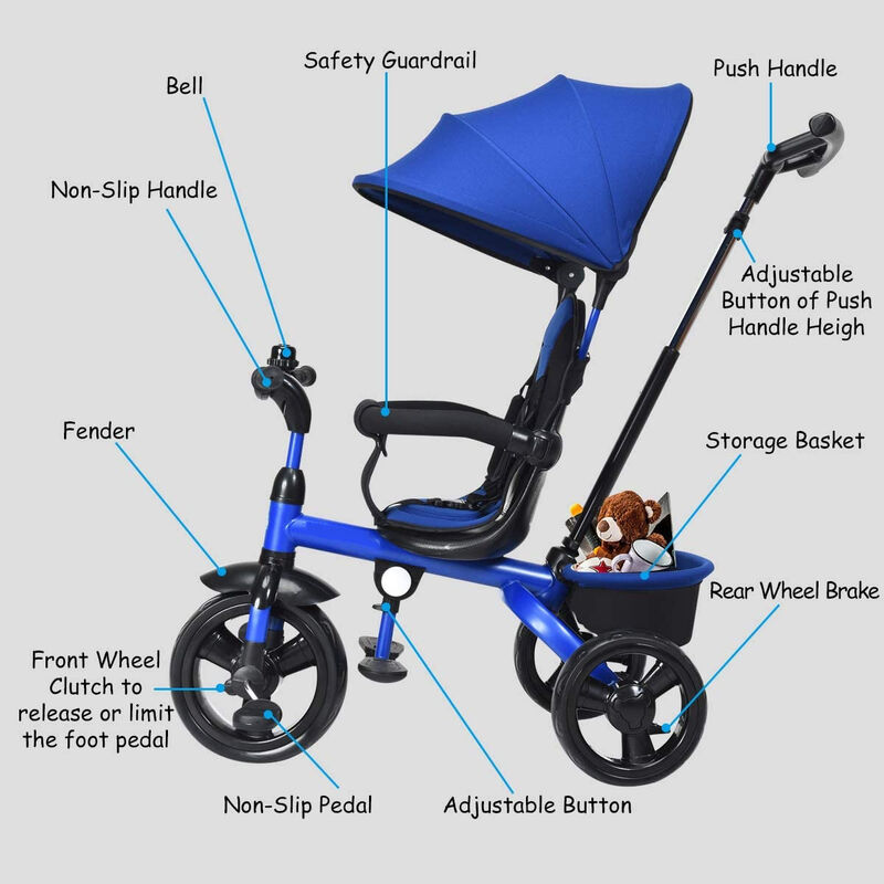 4-in-1 Toddler Tricycle with Adjustable Push Handle and Growing Design image number 5