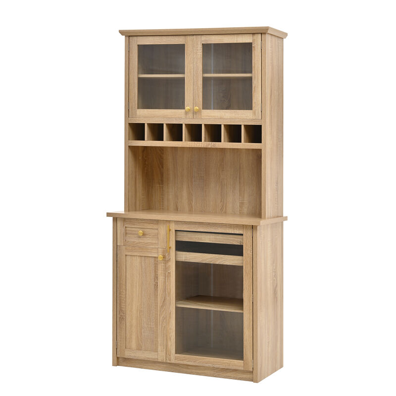 Merax  Freestanding Buffet with Hutch Tall Kitchen Pantry Storage Cabinet with Wine Rack and Adjustable Shelves for Dining Room image number 0