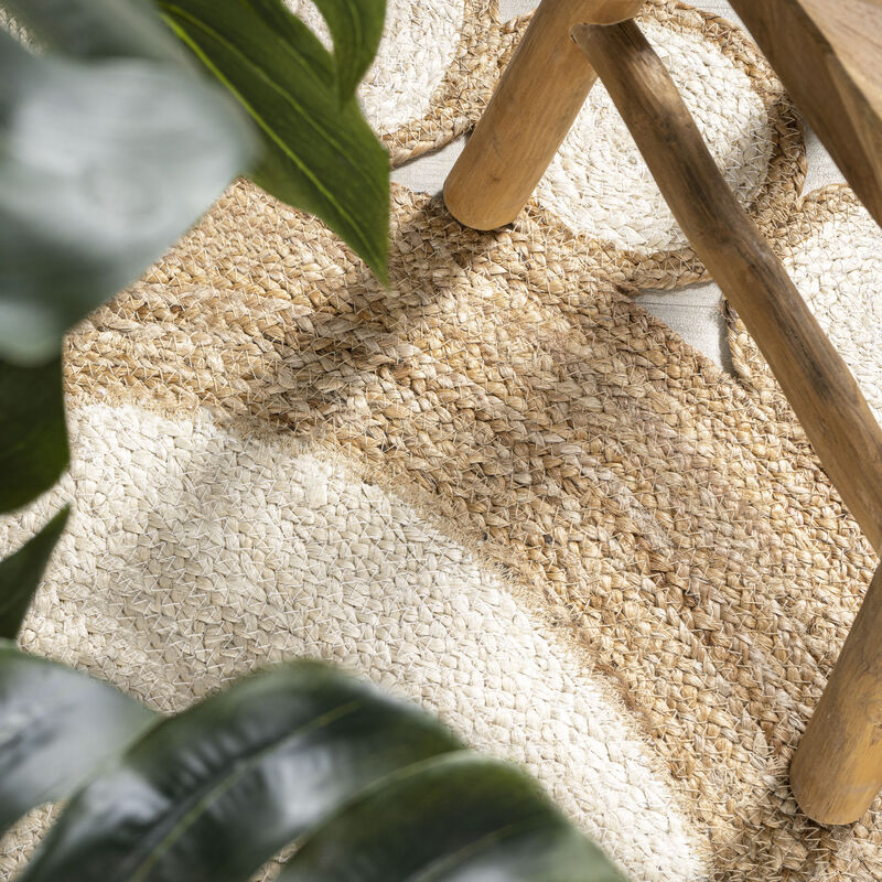 Skye Two-Tone Jute Circle Border Cream/Natural Round Area Rug