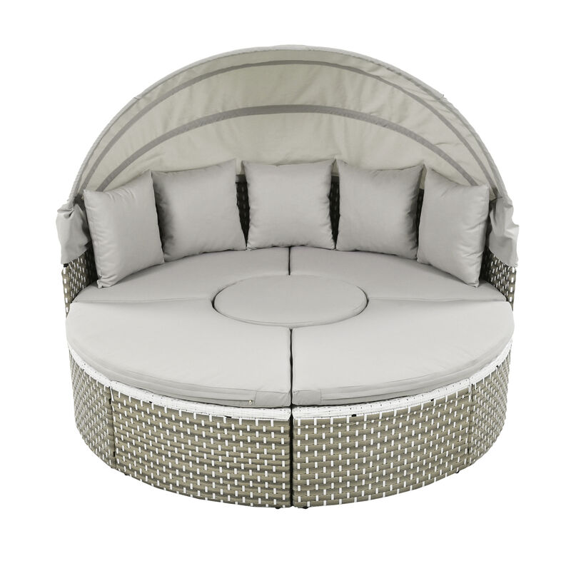 Merax Luxury Round Outdoor Sectional Sofa Set Rattan Daybed