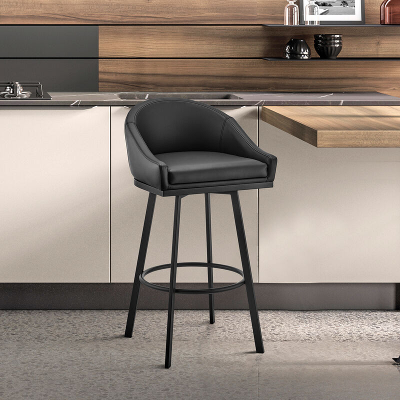 Noran Swivel Stool in Black Metal with Grey Faux Leather